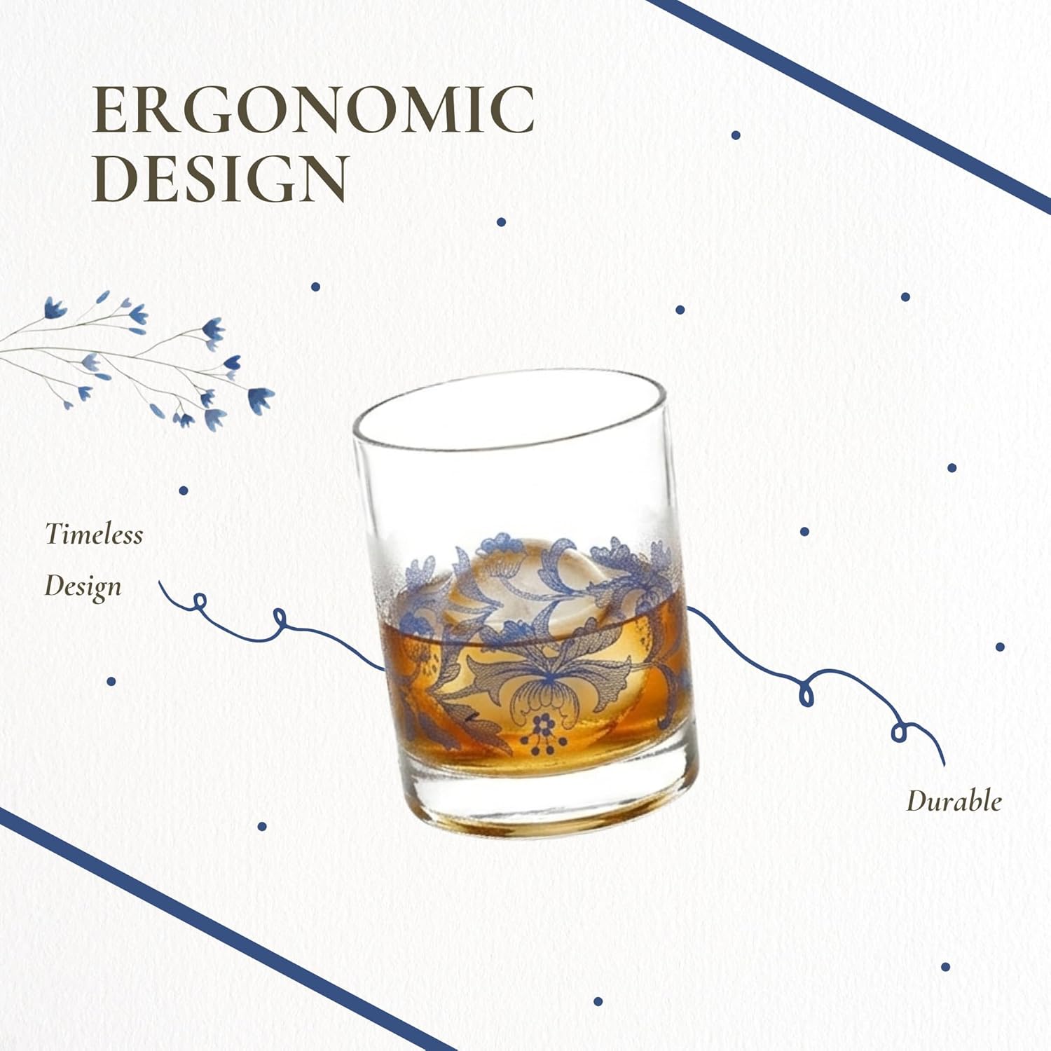 Spode Blue Italian Double Old Fashioned Glasses | Set of 4 | 14-Ounce Capacity | Whiskey Tumblers for Cocktails, Bourbon, Water, and Juice | Handwash Only