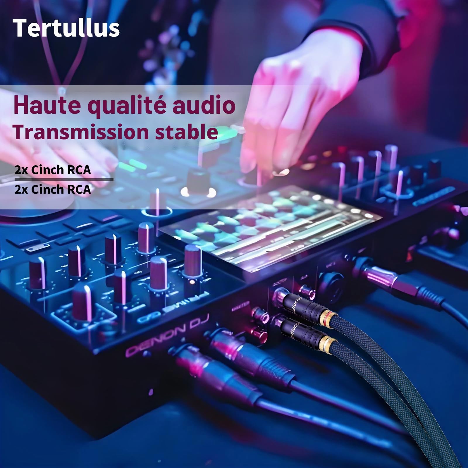 Tertullus Câble RCA Haut de Gamme 1 m - OFC Plaqué Argent Avec Double Blindage - 2 Fiches Vers 2 Fiches - Signal Hi-Fi pour CD, Amplificateur, Audio, Décodeur