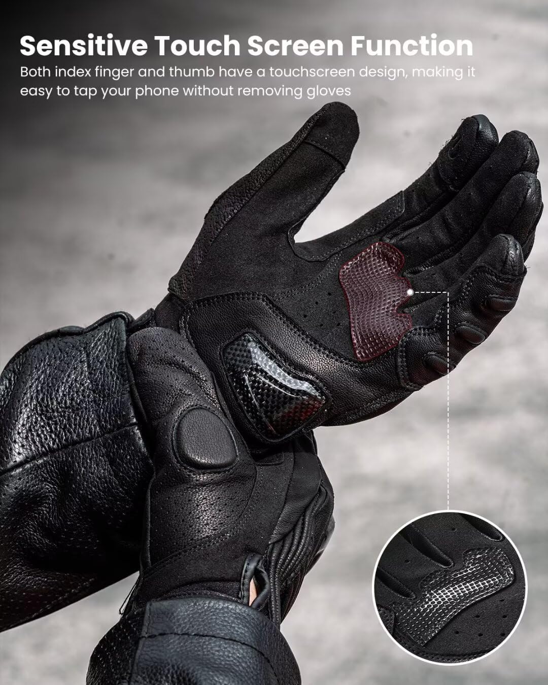 ILM Motorcycle Goatskin Leather Gloves for Men Women Riding Motorbike with Touchscreen Hard Knuckle Model GL4(Black,S)