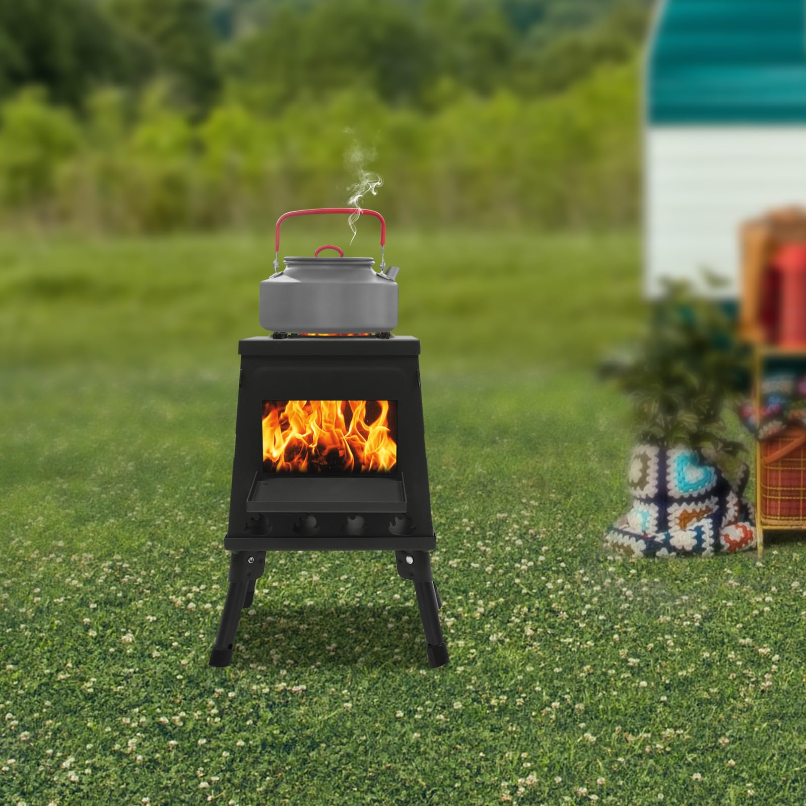 Mini estufa plegable para tienda de campaña, para camping (3-5 personas), resistente al viento, cocina y calefacción, estufa de leña portátil para picnic y al aire libre