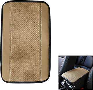 Ajxn 1 PC Center Console Armrest Pad, Four Seasons Universal Armrest Box Mat, Fiber Leather Embossing Waterproof Armrest Cover, Suitable for Most Vehicles, SUVs, Trucks Auto Interiors (Beige)