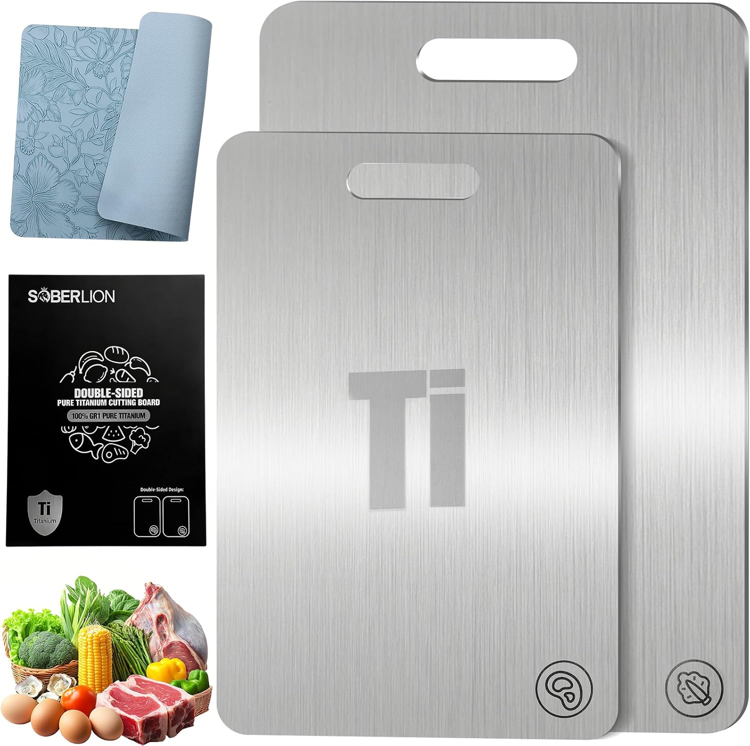 Titanium Cutting Board,Double Sided 100% Pure Titanium Cutting Boards for Kitchen,Non Toxic Cutting Board,Metal Chopping Board,Dishwasher Safe & Durable,House Warming Gifts New Home,12L9W(Small)
