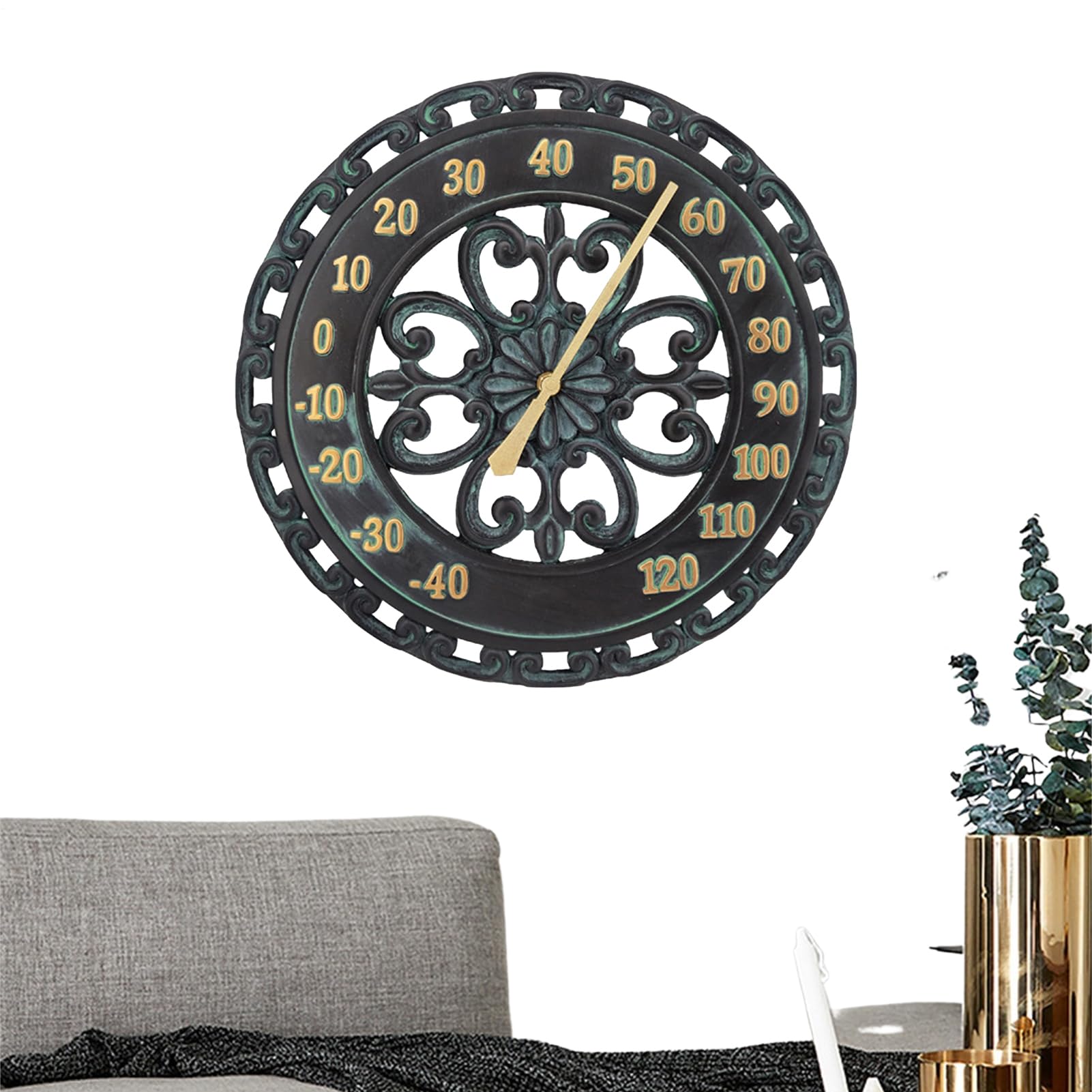 Termometro da esterno sospeso – 25 x 25 cm, design in metallo resistente | alle intemperie, display preciso della temperatura, costruzione durevole antiruggine | termometro da parete da giardino per
