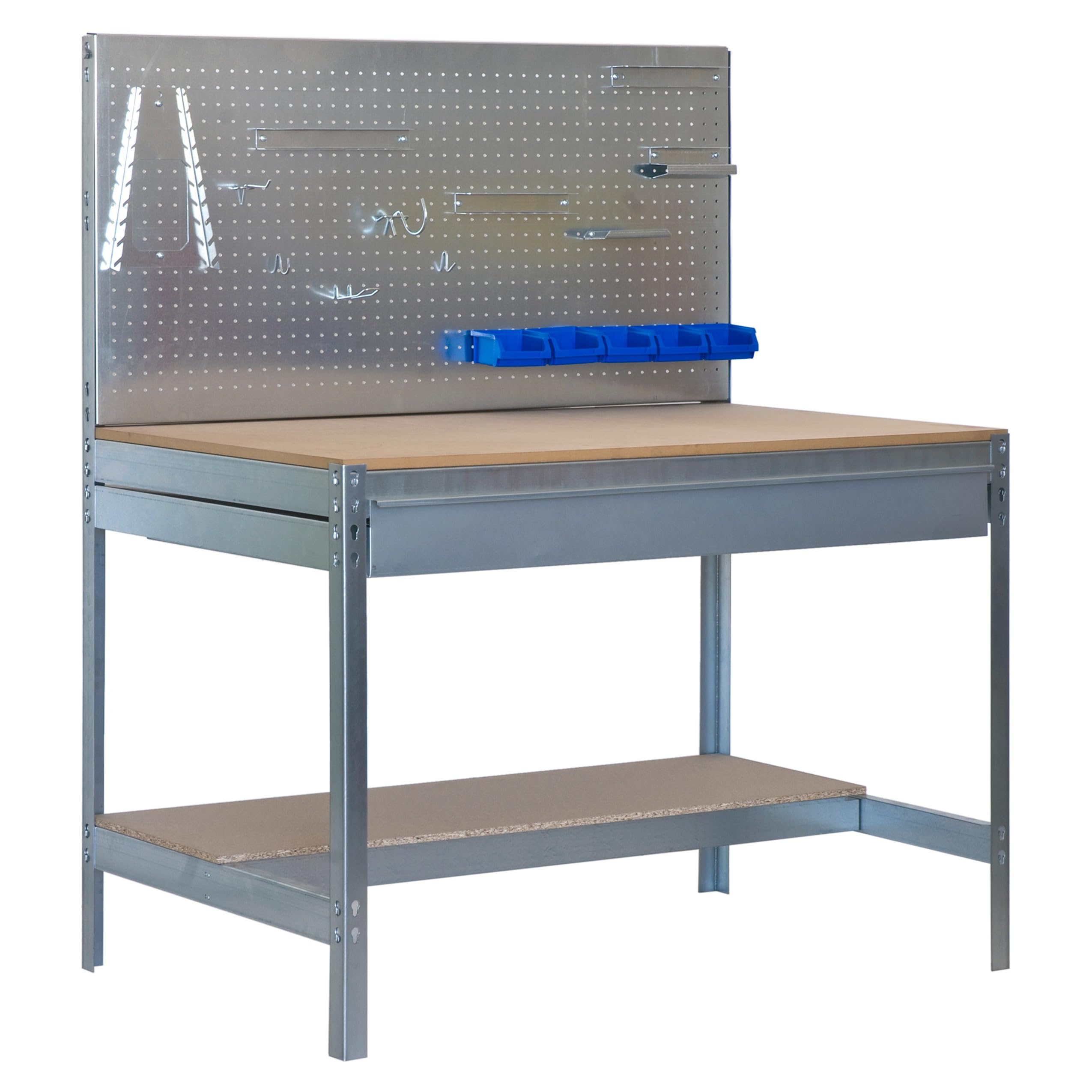 SimonRack Banco da Lavoro Officina, Capacità di Peso 600 kg, 1445x1510x610 mm, Tavolo da Lavoro, 1 Cassettto, Zincato/Lengo - BT2