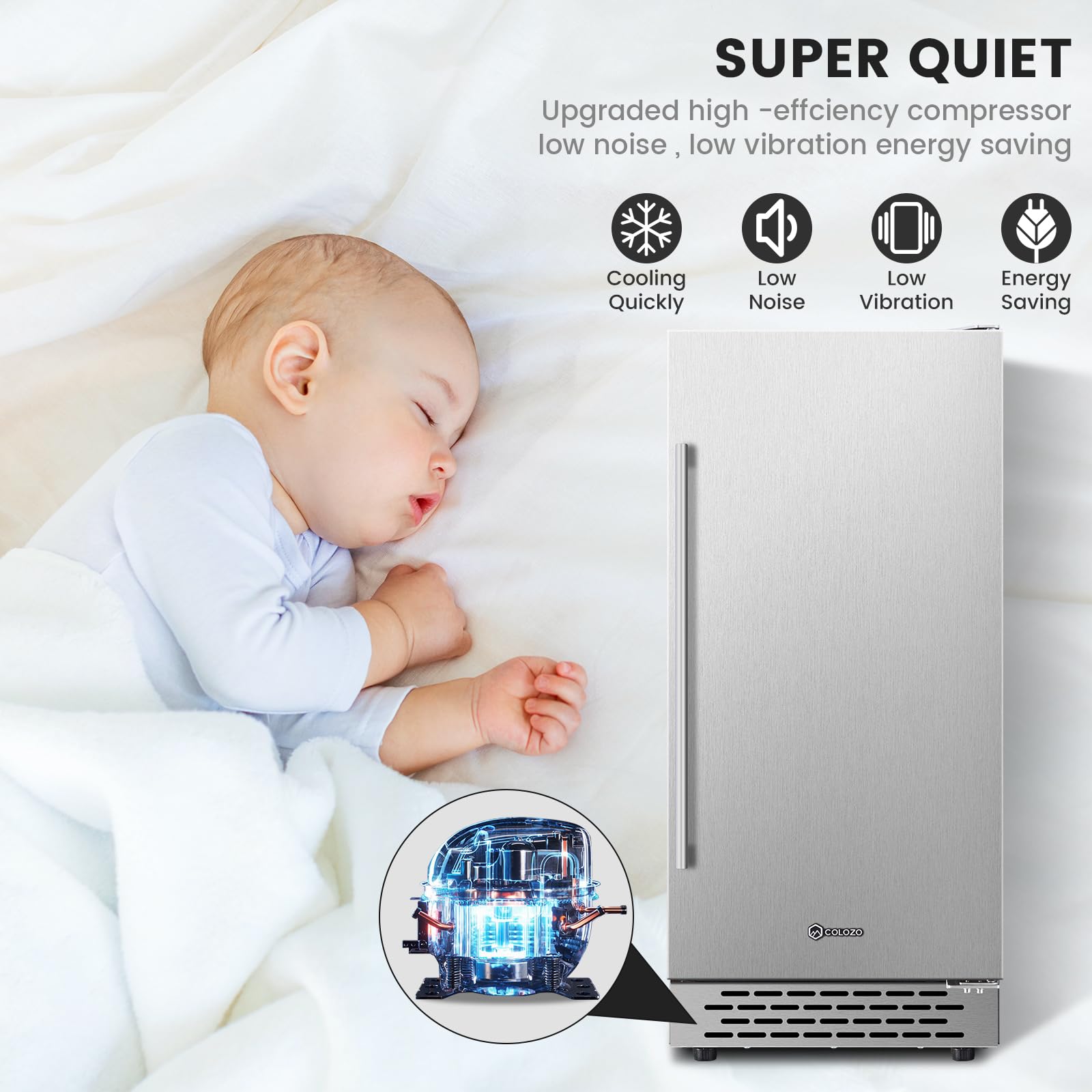 Colzer 15 Inch Beverage Refrigerator, Stainless Steel Beverage Fridge, Under Counter Beer Mini Fridge, Indoor/Outdoor Refrigerator For 130 Cans, Beverage Cooler For Patio/Kitchen/Party on Fridge.com - View 5