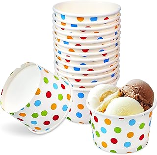 50 Pcs 9oz Paper Ice Cream Cups, Disposable Dessert Bowls for Hot or Cold Food, Party Supplies Treat Cups for Sundae, Frozen Yogurt, Soup,Colored Dots