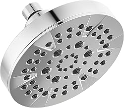 Delta 6-Setting Chrome Shower Head with High Pressure Spray, 6 Inch Round Shower Head, Showerheads, 1.75 GPM Flow Rate, Chrome 52535
