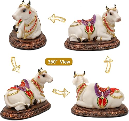 Miniatura 2 de Estatuas hindúes de ídolo de Dios Nandi, 6.6 pulgadas de largo, 2 piezas de figuras de vaca Nandi, artículo de Murti, para la oficina en casa,