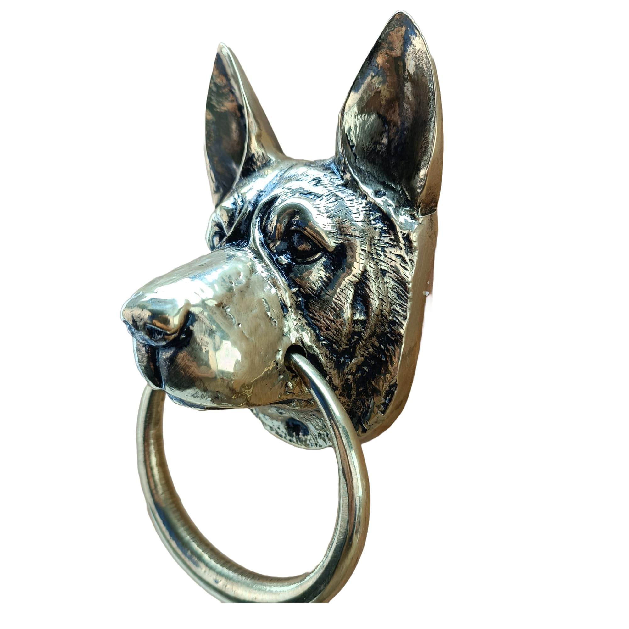 Anatolica German Shepherd Dog Door Knocker, 6.5 inches,Solid Brass, Unlacquered Finish (Antique Brass)