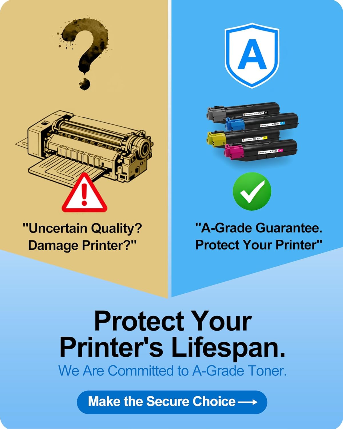 MasaiMara TK-8307 TK8307 High Yield Toner Cartridges Replacement for Kyocera Taskalfa 3050ci 3550ci 3051ci 3551ci Printer ｜ TK-8307K TK-8307C TK-8307M TK-8307Y ｜ Black, Cyan, Magenta, Yellow, 4-Pack