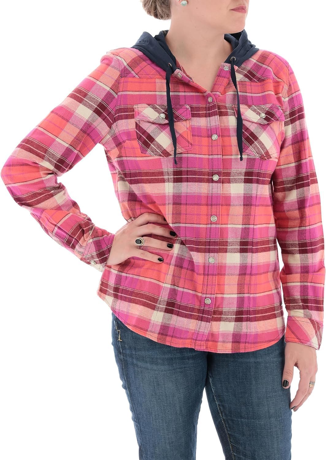 Legendary Whitetails Women's Hooded Heavyweight Stretch Flannel Button Up Shirt - Image 2