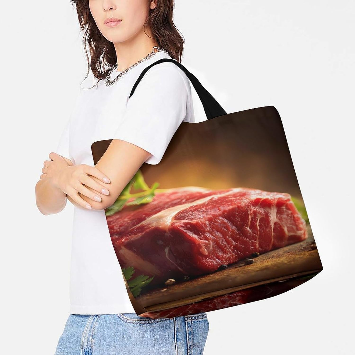 Beef Steak Texture Shopping Bags Large Capacity Tote Bag