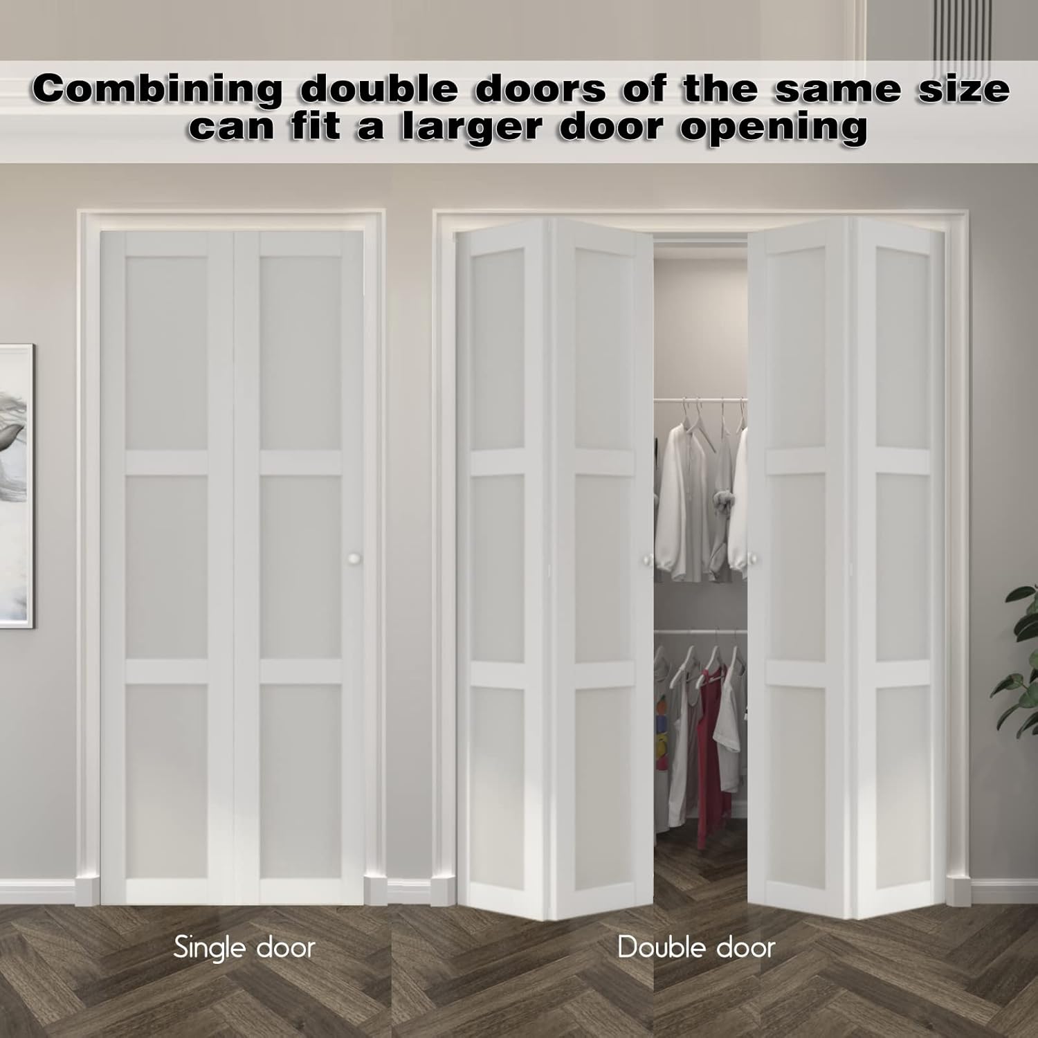 Bi-Fold Door,3 Panel Frosted Glass Closet Door,for 24"×80" Opening,Suitable for Closets & Interiors,DMF,White
