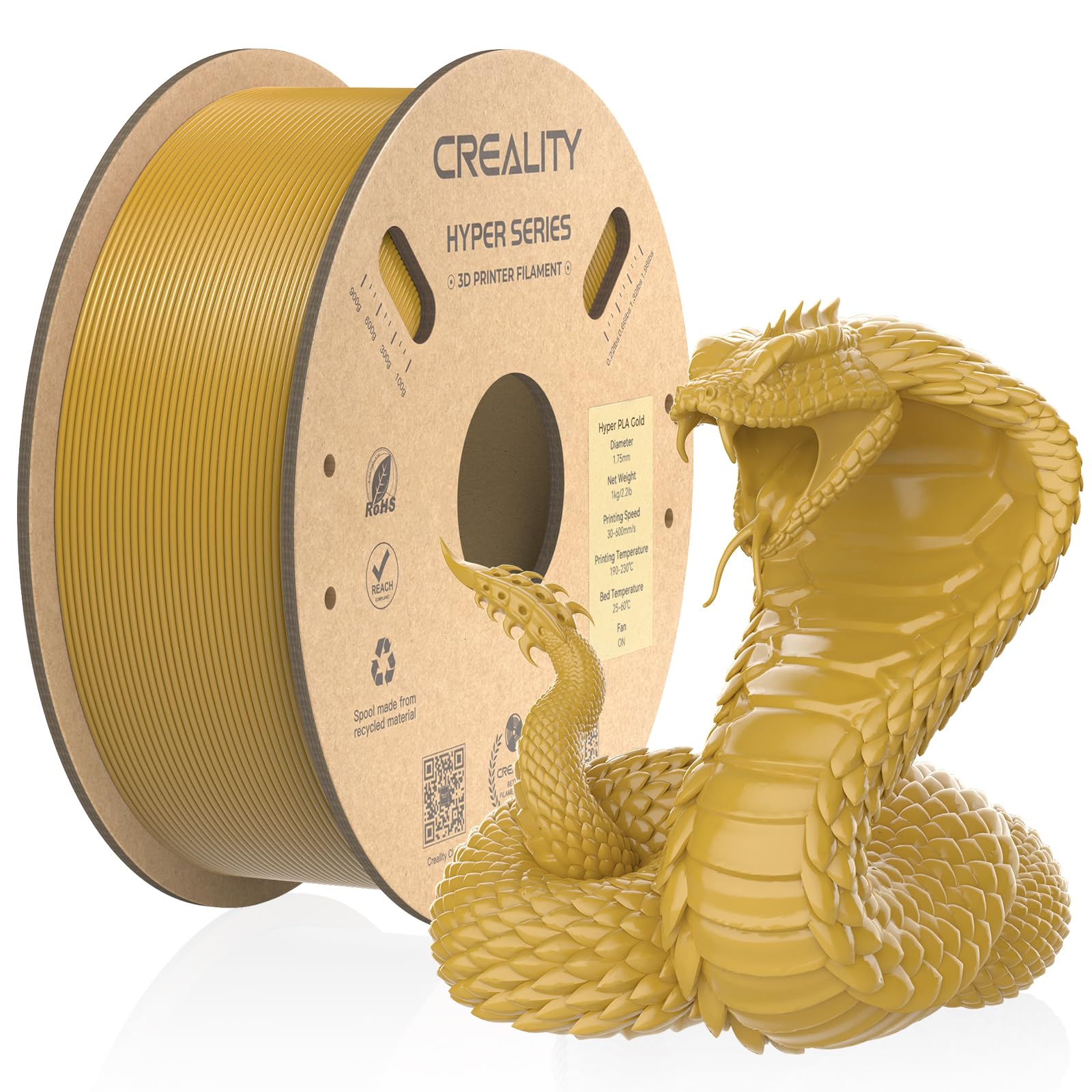 Creality Official 3D Printer Filament, Hyper PLA High Speed Filament, 1.75mm 3D Printing Filament for High-Speed Printing, Dimensional Accuracy +/-0.02mm, 1kg/Spool - Gold