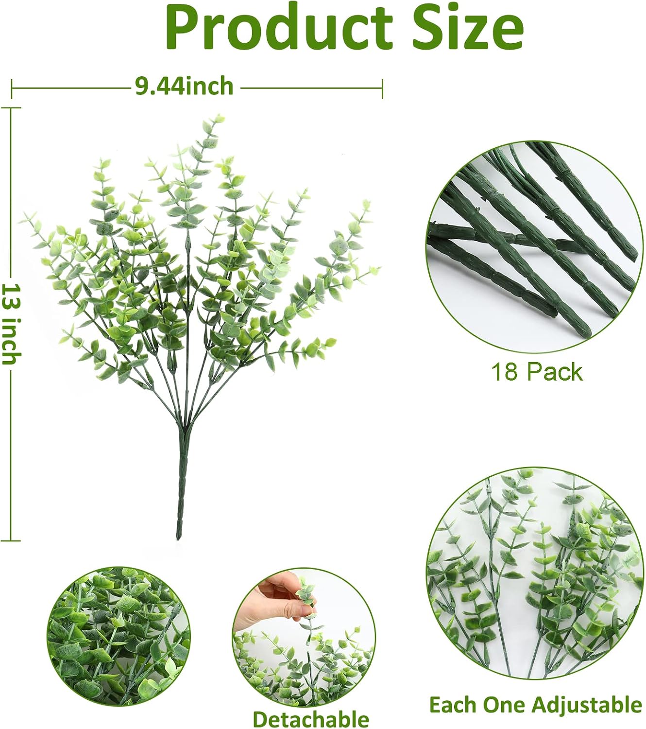 THE BLOOM TIMES 18 Pack Artificial Greenery Stems Fake Greenery Boxwood Picks Faux Plants Outdoor UV Resistant for Farmhouse Home Garden Patio Wedding Indoor Outside Decor in Bulk Wholesale