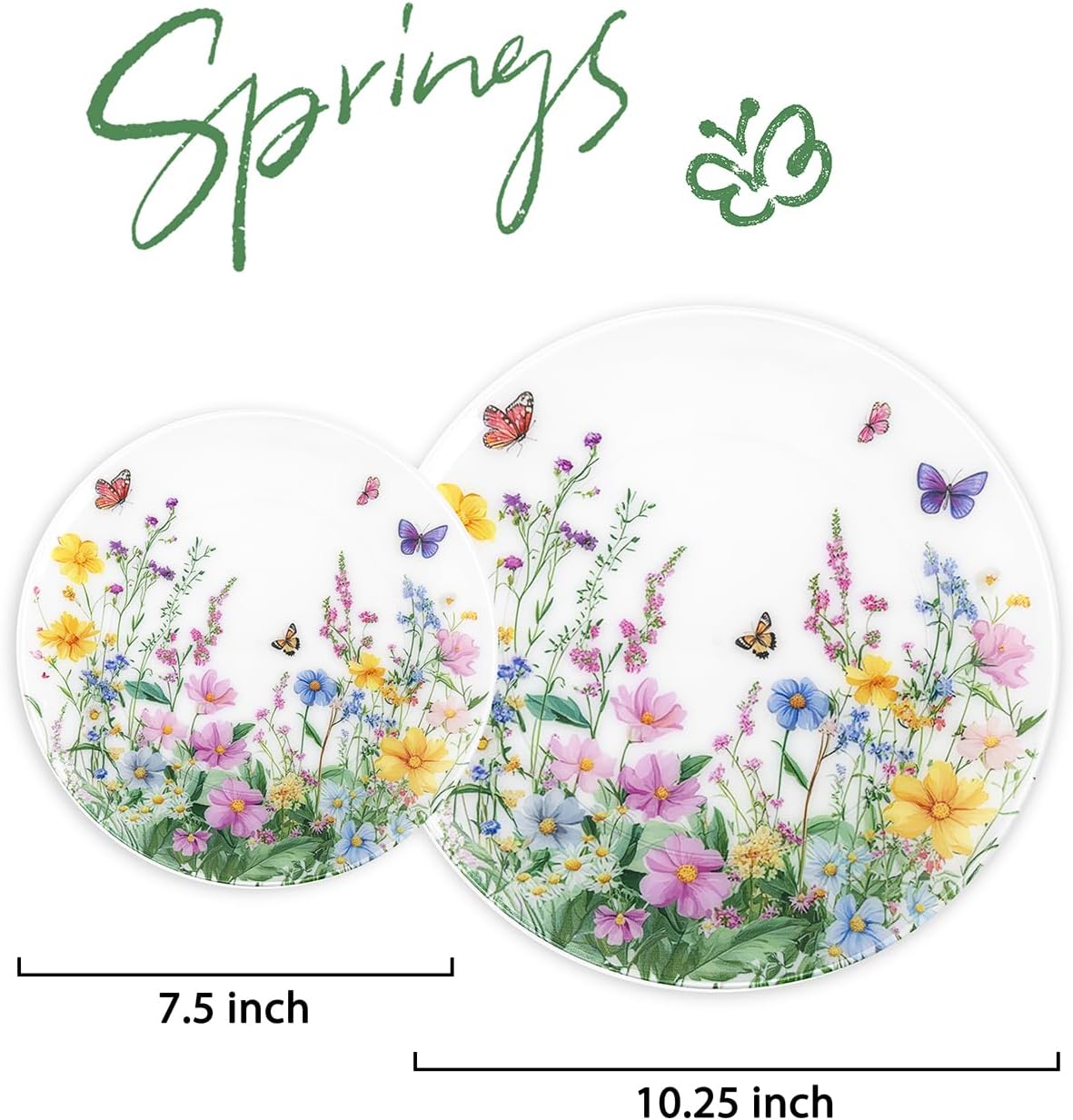 bUCLA 24-Piece Floral Plastic Plates - Cosmos Print Disposable - Include 12 Each (10.25 inch Dinner & 7.5 inch Dessert) Plates for Catering, Party, Spring Gatherings Wildflower&Butterfly 24pcs