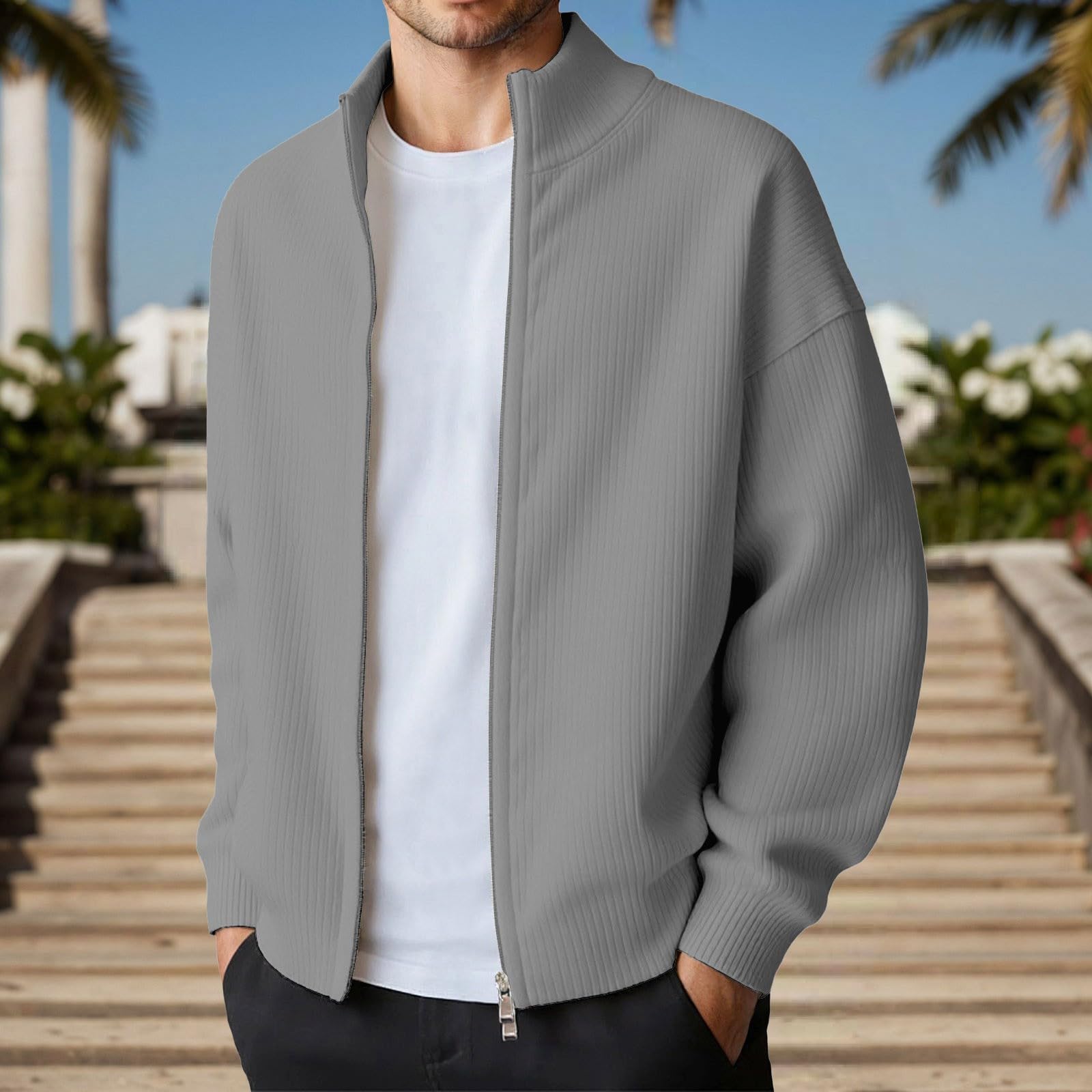 Generisch Giacca per il tempo libero, da uomo, per le mezze stagioni, calda, invernale, cardigan, giacca funzionale per attività all'aria aperta, tinta unita, sportiva, giacca softshell da uomo
