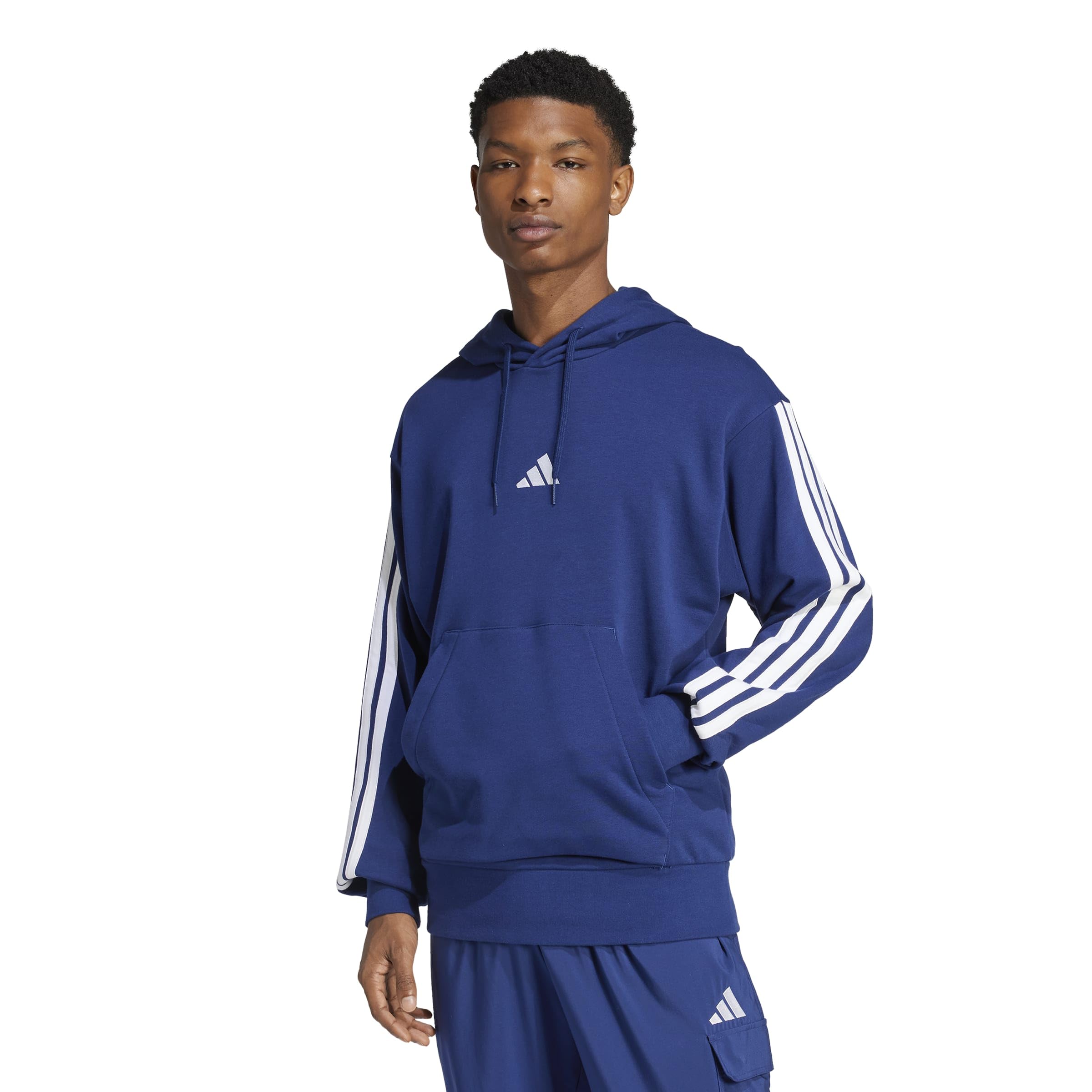 adidas Mężczyźni ESSENTIAL THREE STRIPES FRENCH TERRY HOODIE, dark blue/white, S