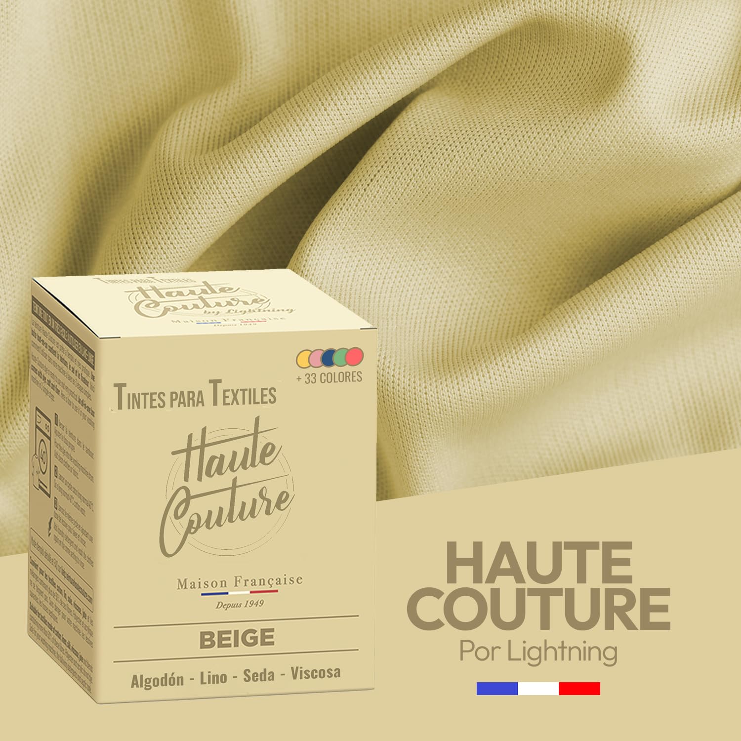 Haute Couture - Tinte para Ropa y Textil Beige - 350g - Tinte Textil Todo en uno - Listo Para Teñir Ropa y Tejidos
