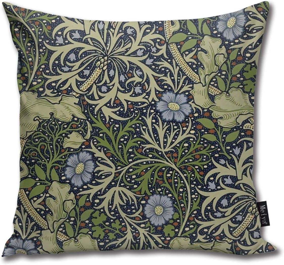 ZFENGYYUAN William Morris Seaweed Pattern Home Decorative Throw Pillow Case Cushion Cover for Gift Home Couch Bed Car 18X18inch