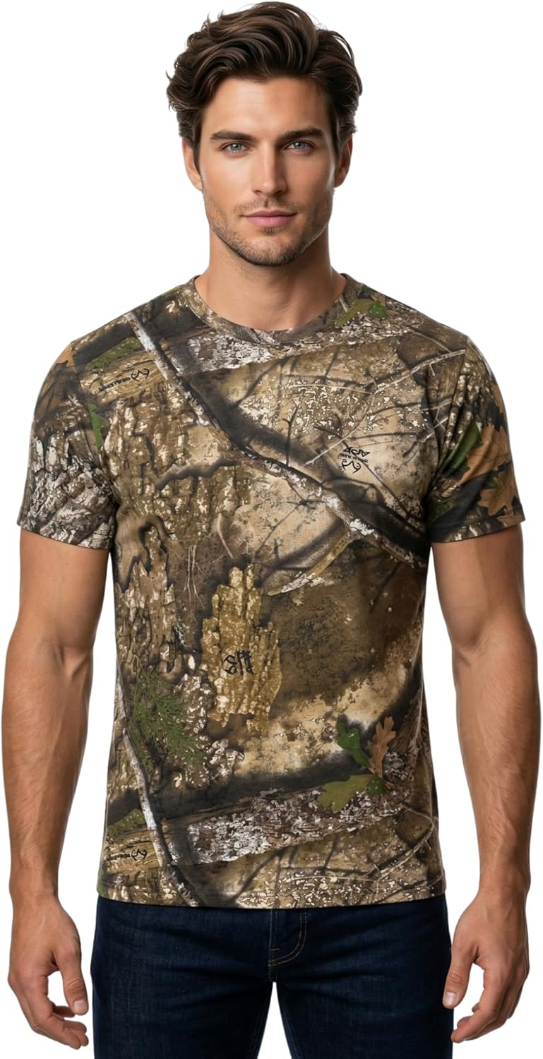 Authentic Realtree APX Camouflage Short Sleeve Crewneck Cotton Blend Tee – Bulk Bundle Pack of 5 Unisex Adult Hunting Shirts