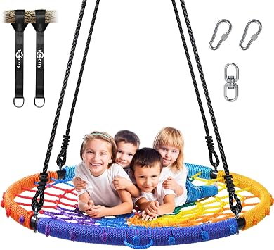 Trekassy 45" Spider Web Saucer Tree Swing with Swivel for Kids & Adults | 750lbs Heavy Duty Steel Frame, Adjustable Ropes, 2 Hanging Straps, Durable Outdoor Net Swing for Backyard Fun, Easy Assembly