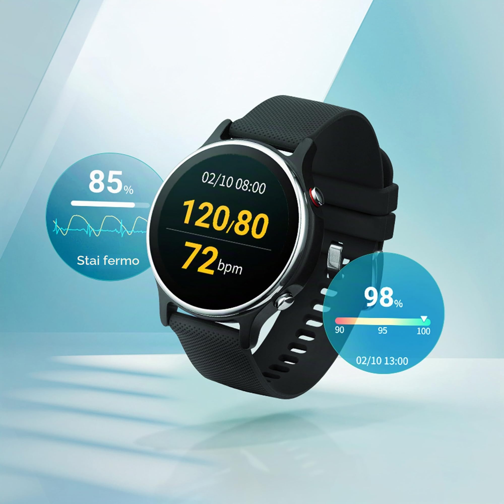 ASUS VivoWatch 6 (HC-D06) Smartwatch Fitness con Controllo della Pressione Sanguigna, Elettrocardiogramma e Saturazione di Ossigeno SpO2, Salute, Sport, Nero