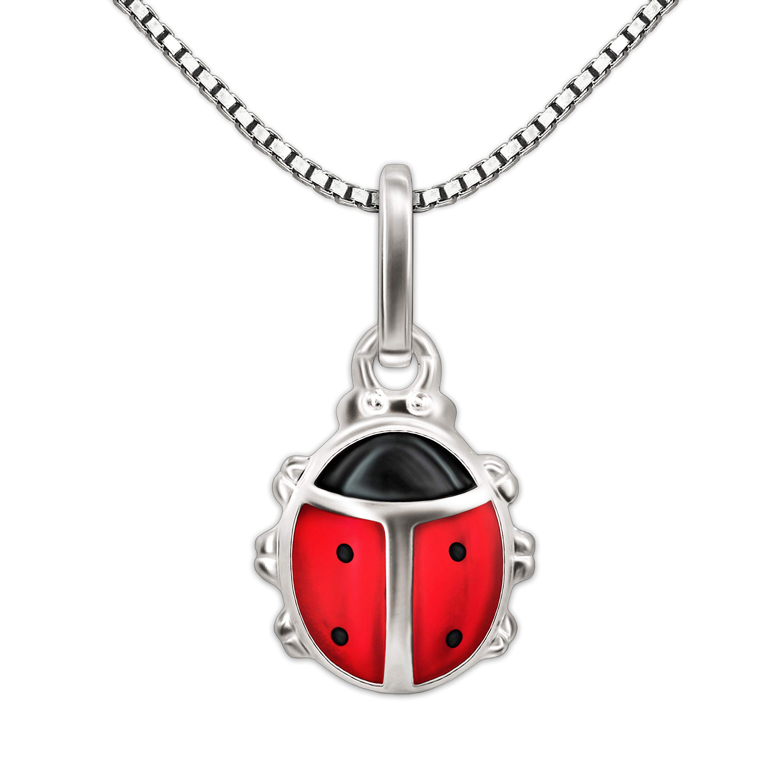 CLEVER SCHMUCKSET silver Mini-ladybug "red black" with chain Venezia 36 cm in 925 silver, Sterling Silver