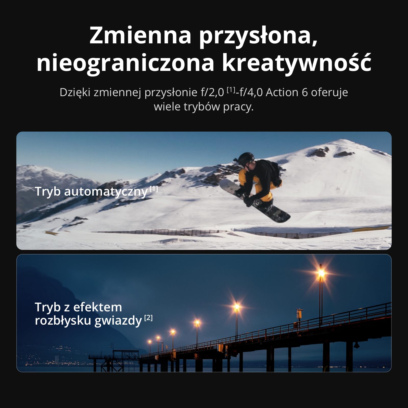 DJI Osmo Action 6 Capture More Combo, kamera sportowa 8K do różnych scenariuszy | 1/1.1″ Square Sensor, f/2.0–f/4.0 Variable Aperture, Cold-Resistant Design, 4hrs Battery, With 1.5m Extension Rod