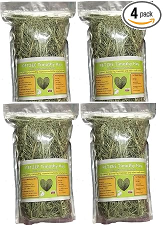 Petzee Timothy Hay Food for Rabbits, Guinea Pig, Hamsters and Other Small Animals (400 GMS)- Pack of 4