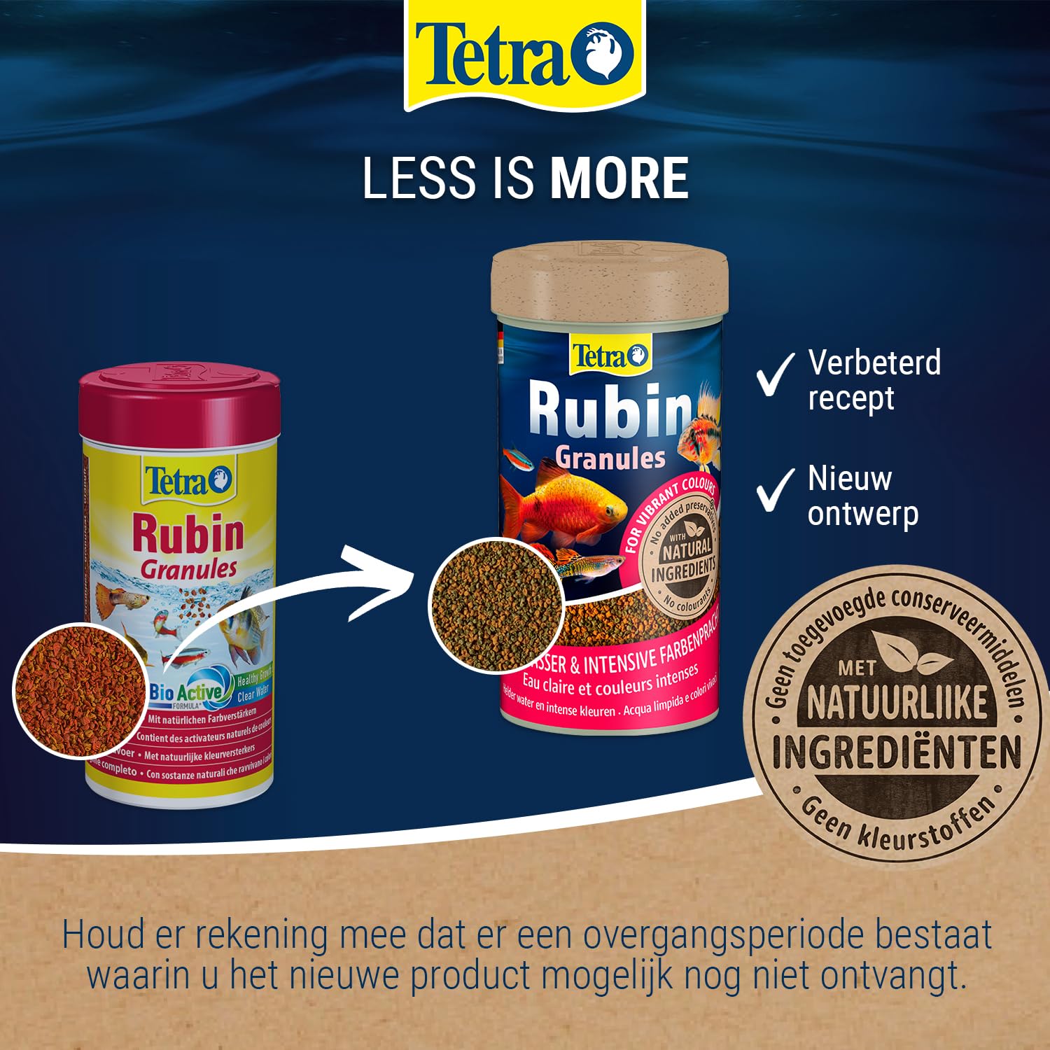 Tetra Rubin Granules – karma dla ryb w postaci granulatu z naturalnymi wzmacniaczami kolorów, idealna dla wszystkich ryb w środkowej warstwie wodnej akwarium, puszka 250 ml