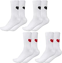 Pluvyze 4 Paar Tennissocken Weiß Socken Mit Herz Tennis Socken Damen 39-42 Crew Socks Weiße Tennissocken Sportsocken für Damen Männer Geeignet für Laufen, Fitness, tägliche Reisen