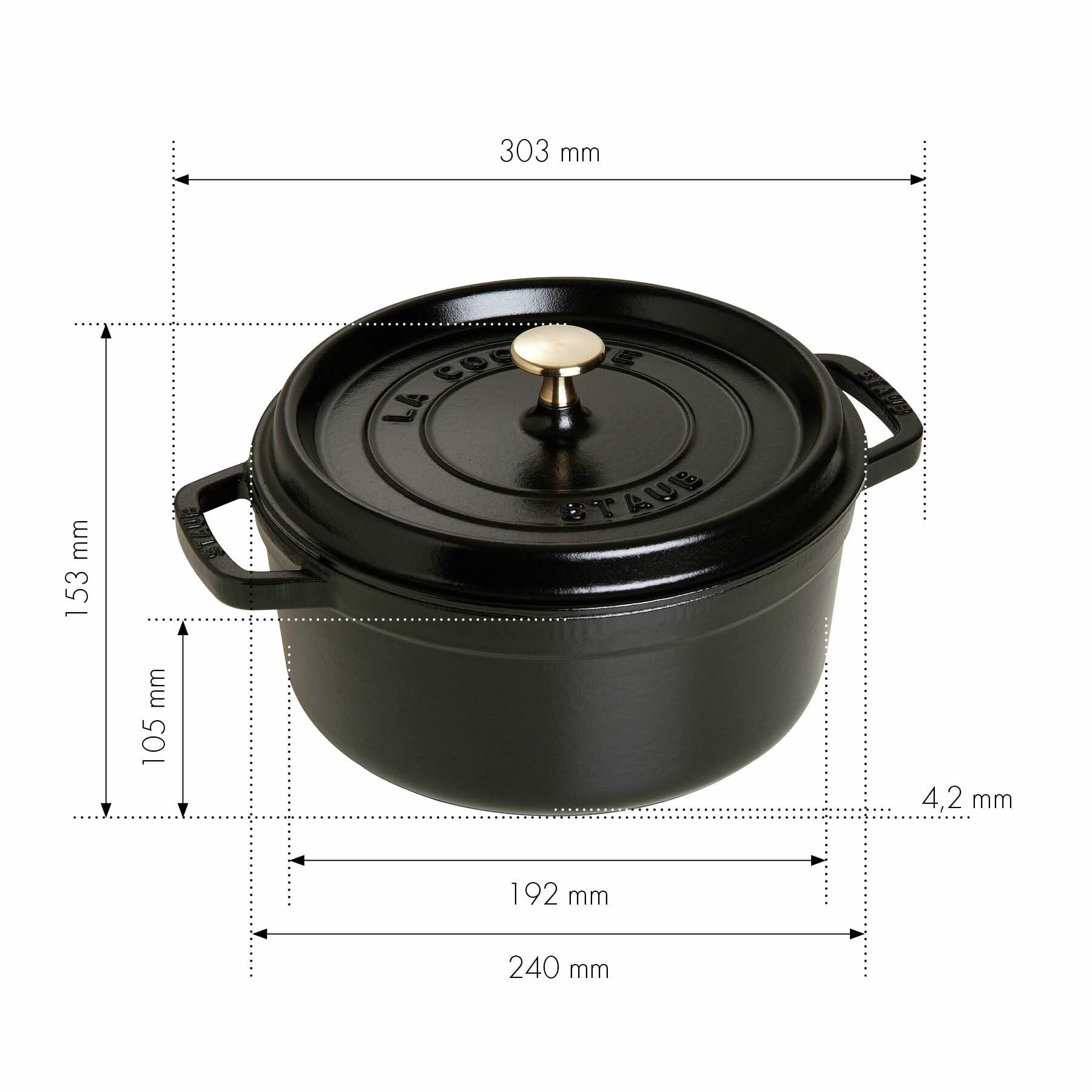 STAUB Cocotte en fonte, faitout tous feux dont induction, ronde, 24 cm, 3,8 L, Made in France, noir