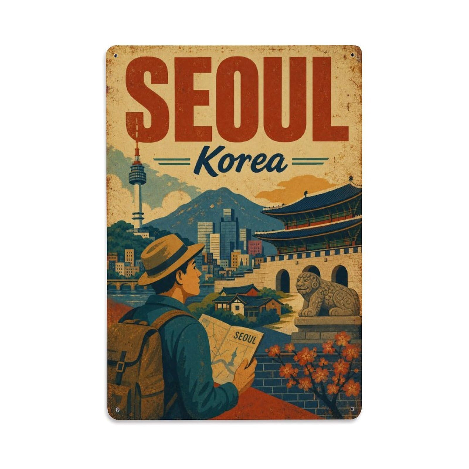 Seoul South Korea Palace Street Landmark Travel City Metal Tin Sign