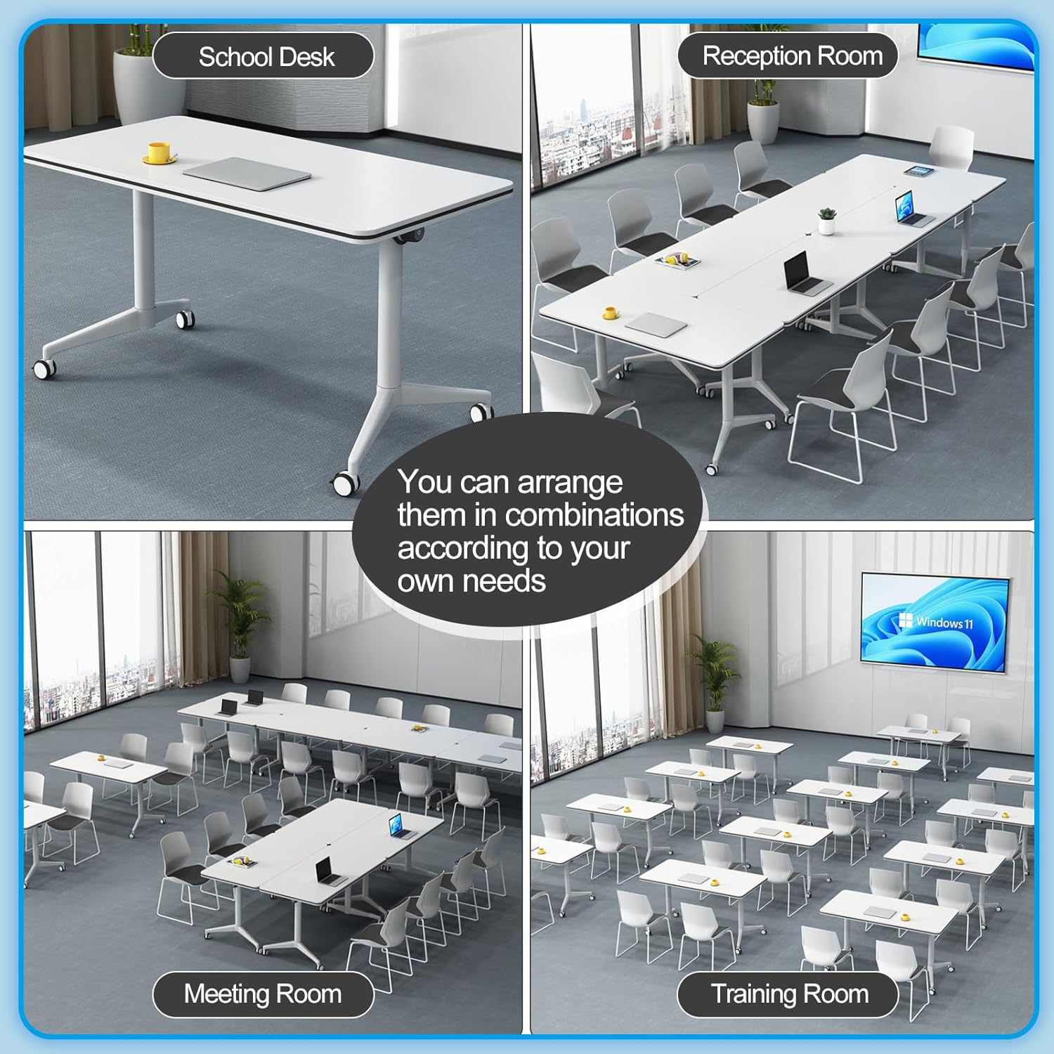 CUAOCEZ Conference Table Folding Conference Room Tables Office Table Flip Top Mobile Meeting Training Tables with Wheels Seminar — view 7