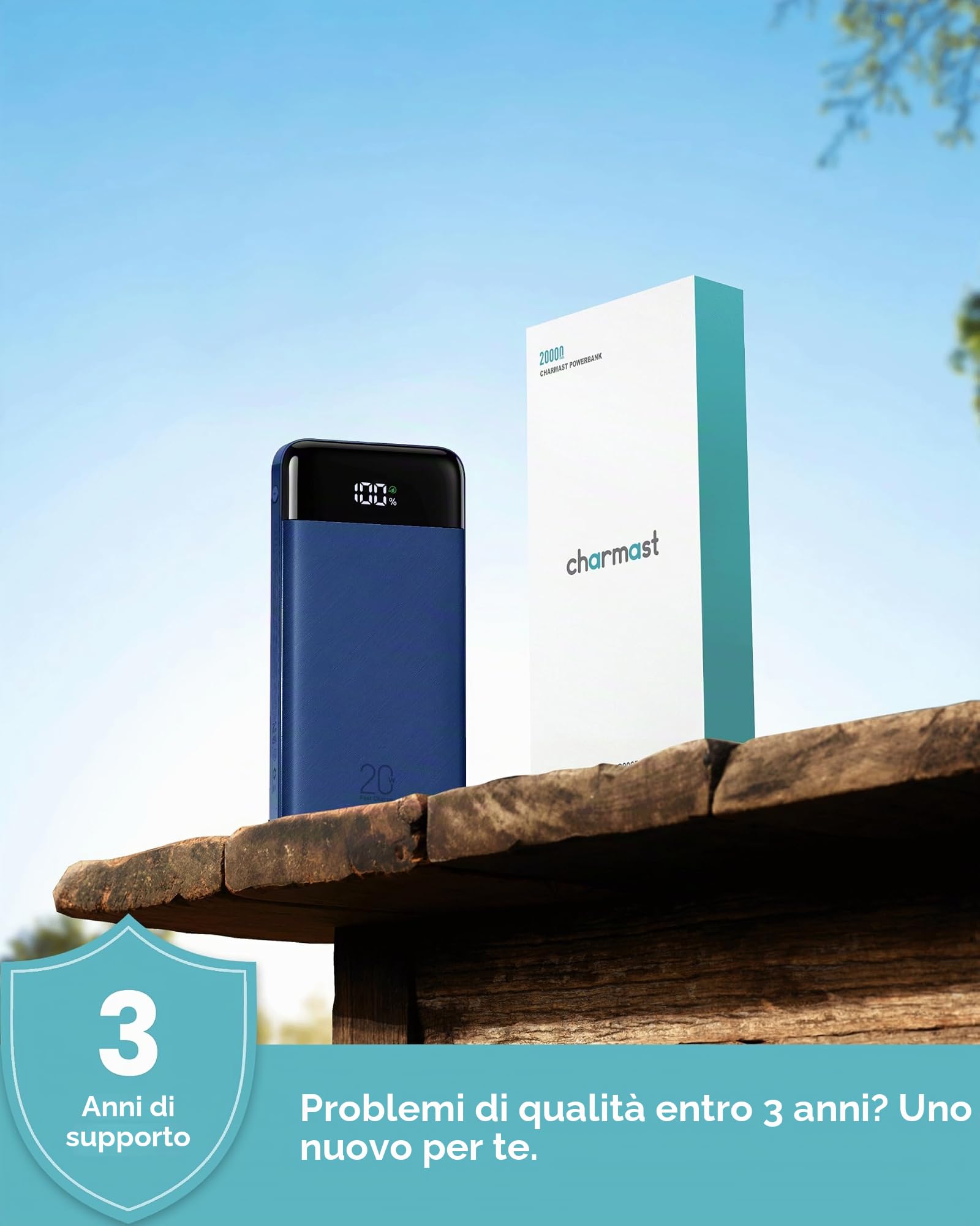 Charmast Power Bank da 20000 mAh con 4 cavi integrati, caricabatterie portatile veloce da 22,5 W per iPhone, Android, iPad, non sono necessari cavi aggiuntivi per viaggi, lavoro, emergenza (blu)