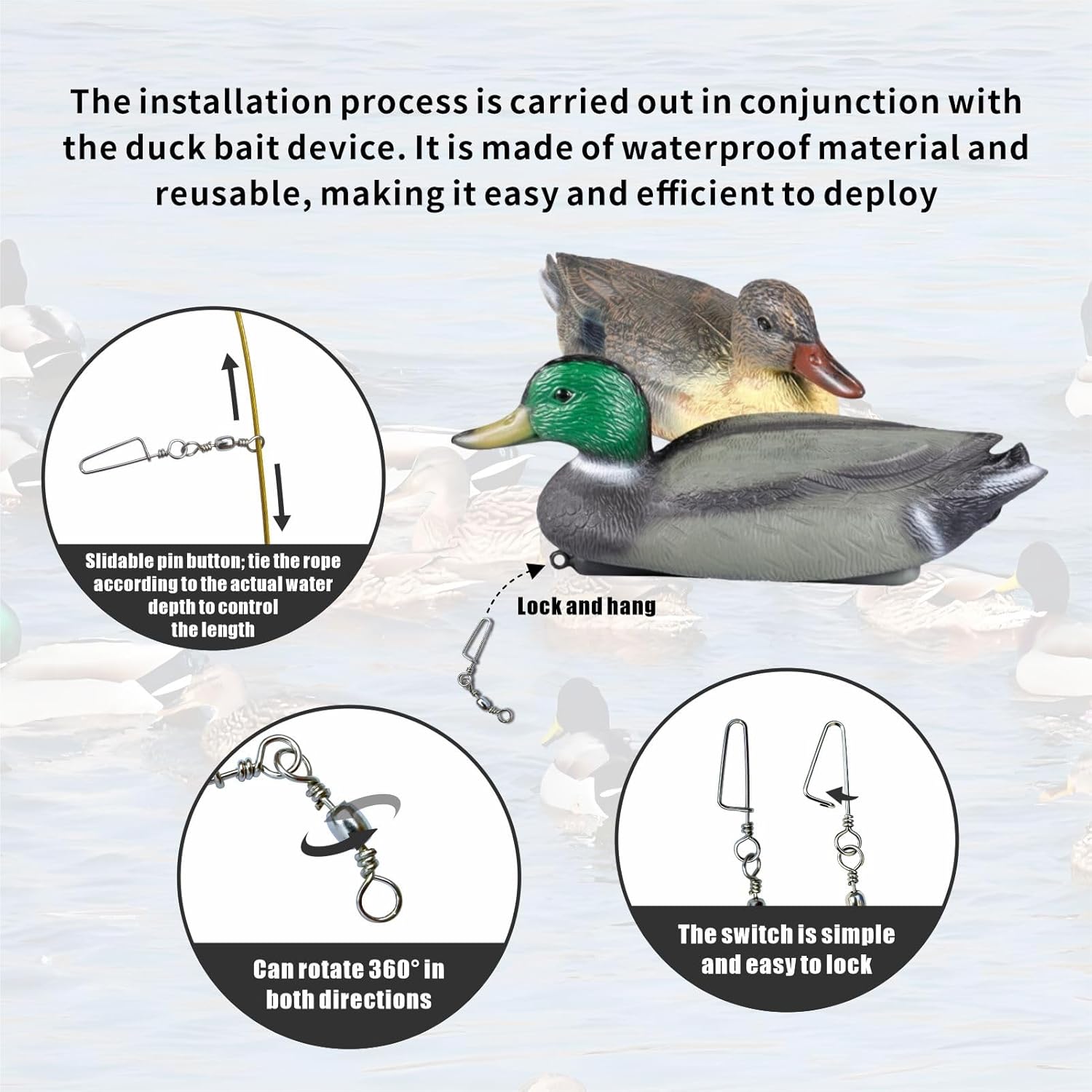 Texas Duck Decoy Weights, 12-piece Set of 36-inch Non-entangling Weight Duck Hunting Bait with Golden Handle Buckles, Suitable for Outdoor Duck catching and Waterfowl Hunting competitions