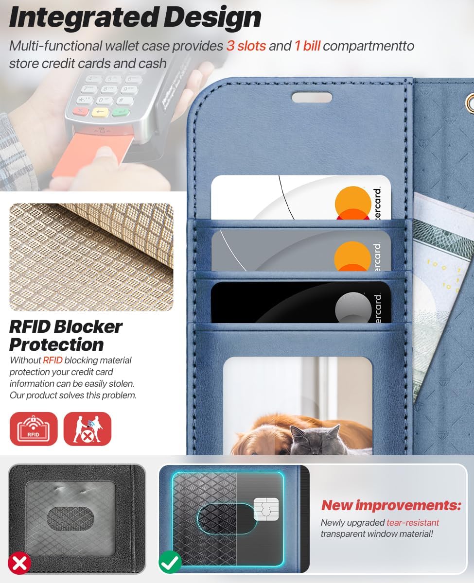OCASE for iPhone 17 Pro Detachable Wallet Case with Card Holder, 2 in 1 PU Leather Flip Folio with RFID Blocking Stand Wrist Strap Shockproof Phone Cover 6.3 Inch 2025, Light Blue