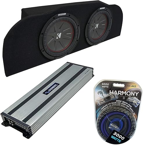 Harmony Audio Compatible con Infiniti G35 Kicker Bundle CompR CWR10 2003-2015 Subwoofer Dual 10" Sub Box Harmony HA-A1500.1 Amp