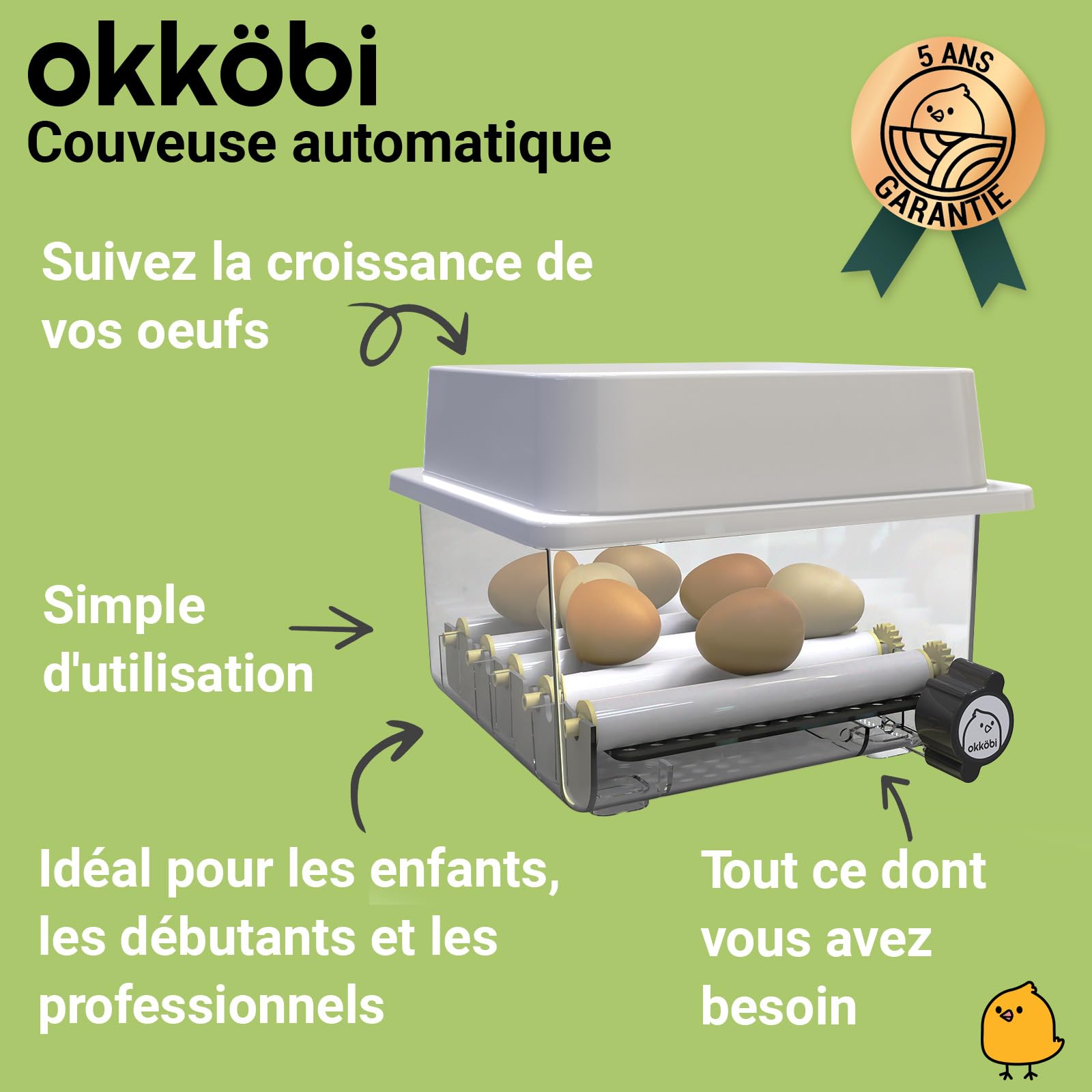 Couveuse Automatique 12 Oeufs Obi-12 - Retournement - Adapté à Tous Âges | Fenêtre d'Observation Intégrée, Suivi du Développement des Embryons, Mousse Isolante Incluse - Orange
