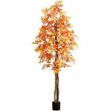 Nearly Natural 7ft Deluxe Autumn Maple Artificial Fall Tree in Black Pot