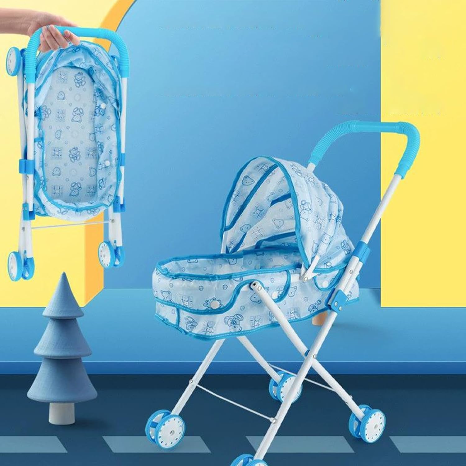 Kids Stroller Toy – Foldable Doll Pushchair Design, Lightweight Portable Structure, Strong Frame Material, Stable Wheel Movement System, Comfortable Handle Control | Children Indoor Outdoor Doll Strol