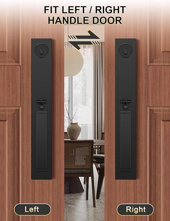 Tinewa Front Door Lock Set, Full Escutcheon Front Door Handle Sets, Heavy Duty Entry Door Lock Sets with 3 Keys, Door Locks with Deadbolt Lever Handle