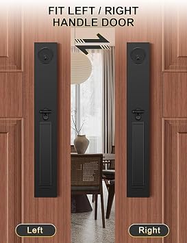 Tinewa Front Door Lock Set, Full Escutcheon Front Door Handle Sets, Heavy Duty Entry Door Lock Sets with 3 Keys, Door Locks with Deadbolt Lever Handle