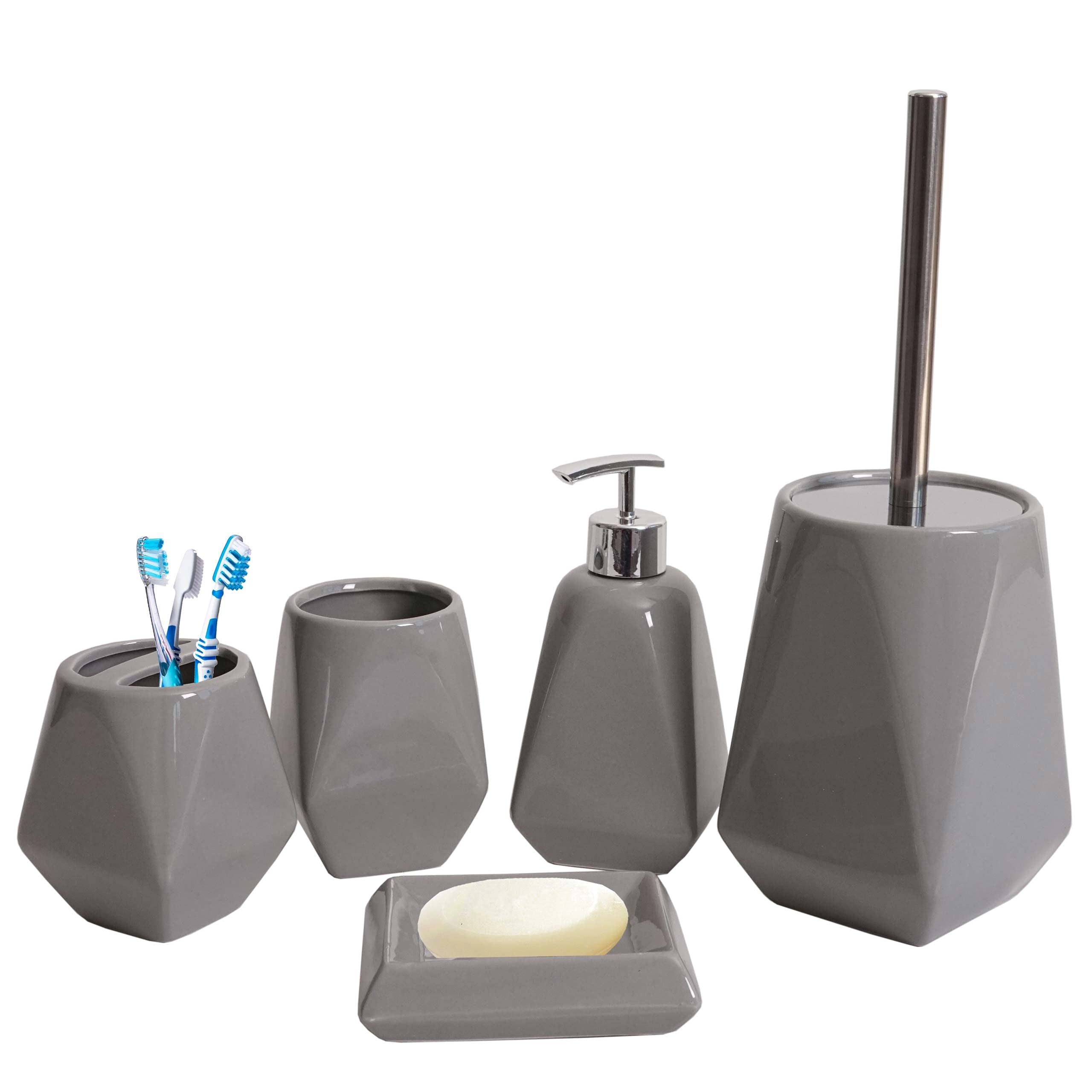 Mendler Juego de baño de 5 piezas HWC-C71AM, juego de baño, accesorios de baño, cerámica - gris