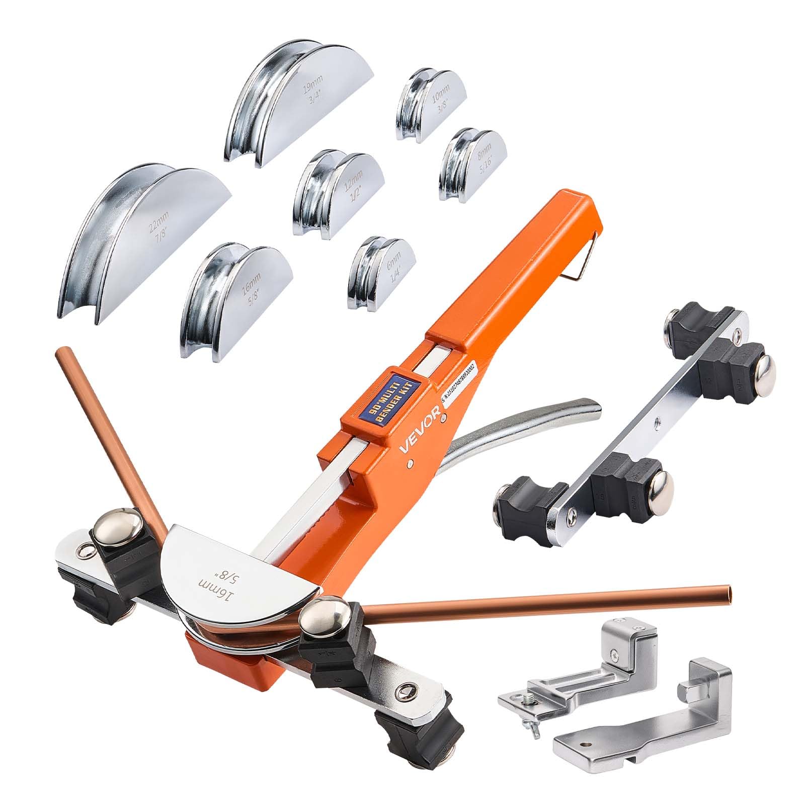 VEVOR Kit Piegatubi Pinza Piegatrice Manuale per Tubi in Rame e Alluminio, Utensile per Piegatura Manuale Spessore Compatibile 0,​5-​1,​2 mm Angolo di Piegatura max. 90° per Riparazione Impianti