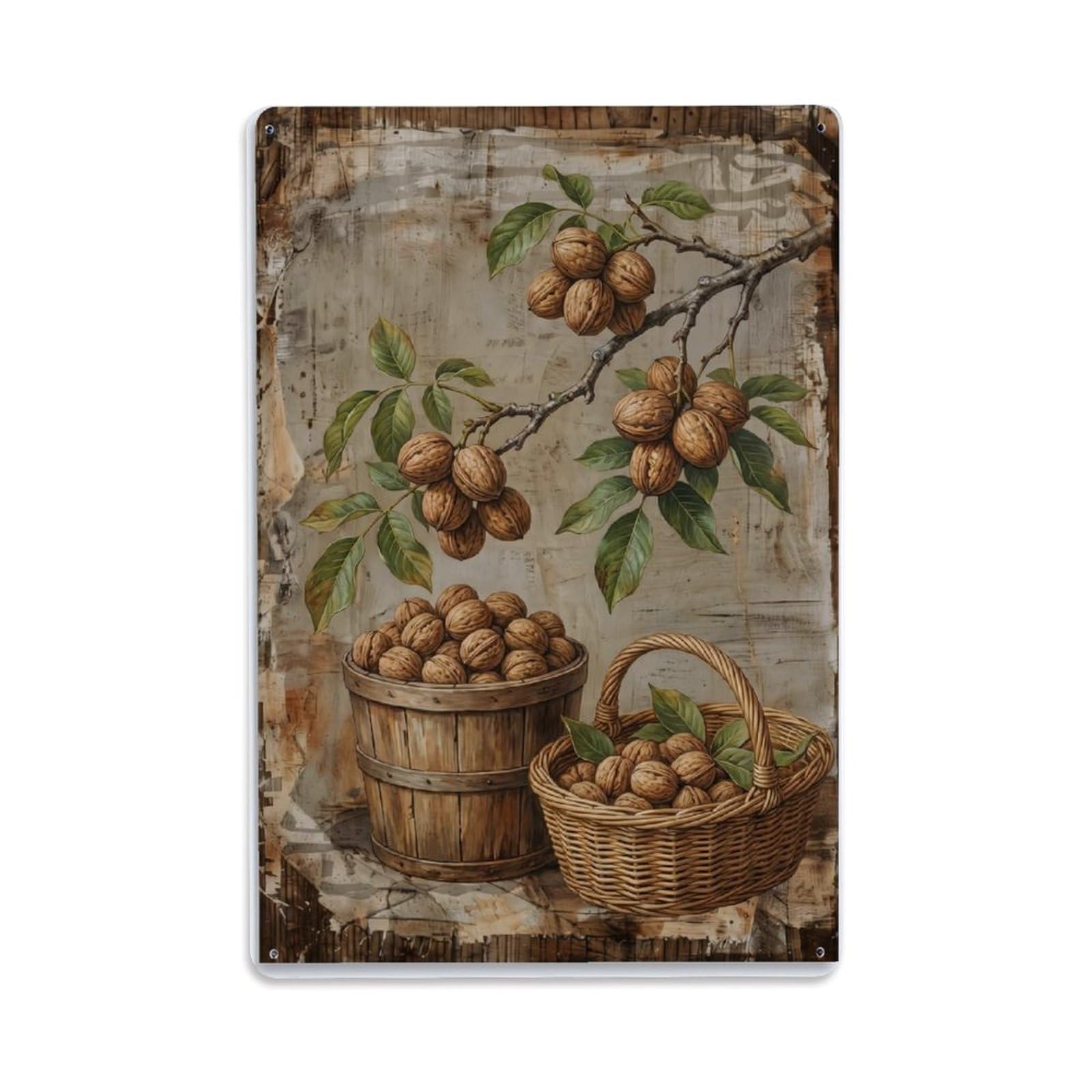 Walnut Orchard Harvest Brown Nut Countryside Tree Metal Tin Sign Plaque Wall Decor for Cafe, Club Bar, Office, Home Garden Metal Poster 8x12Inch