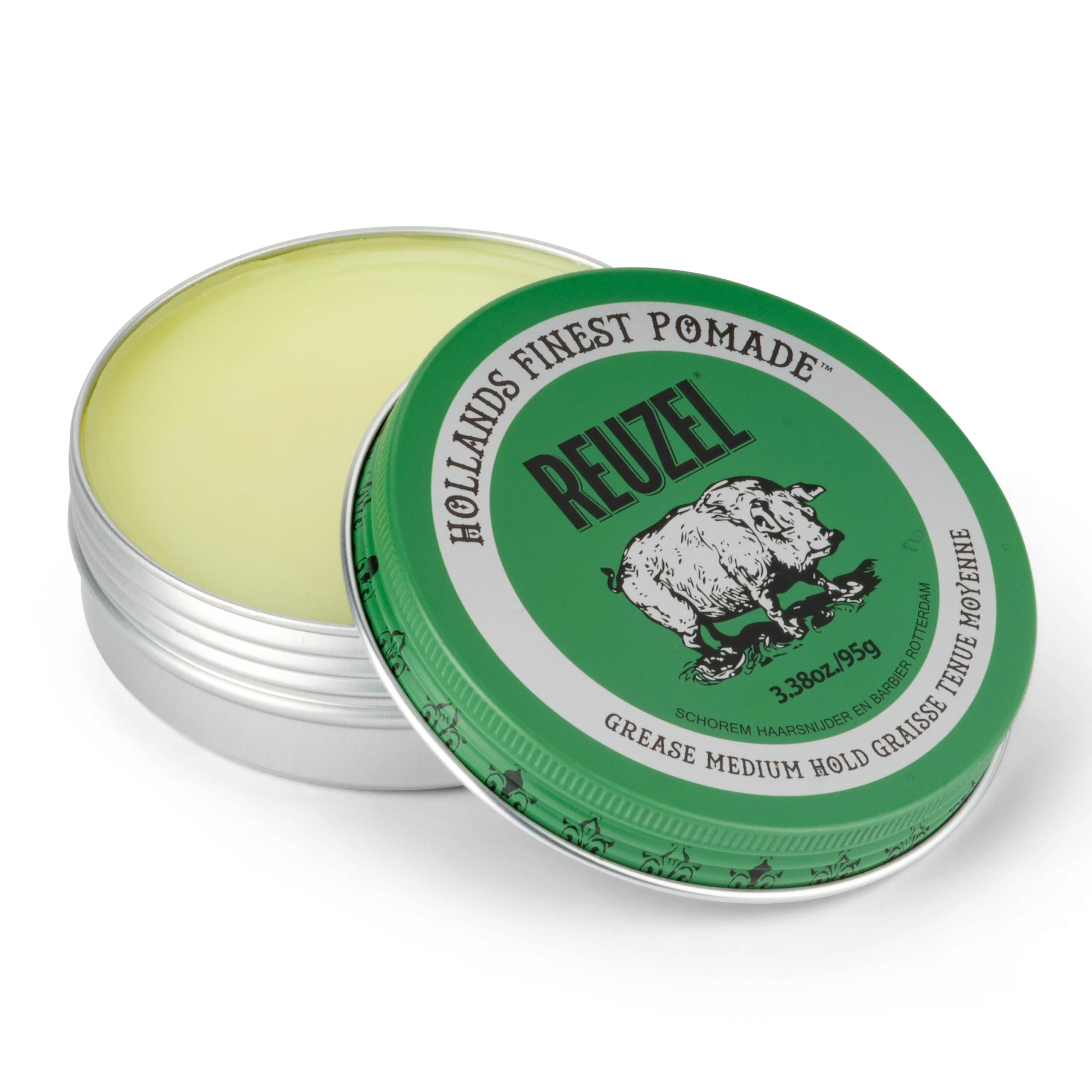 REUZELGreen Grease Pomade, Medium All Day Hold, Oil-Based Styling Wax, Medium Shine, Easy To Wash Out, For All Hair Types