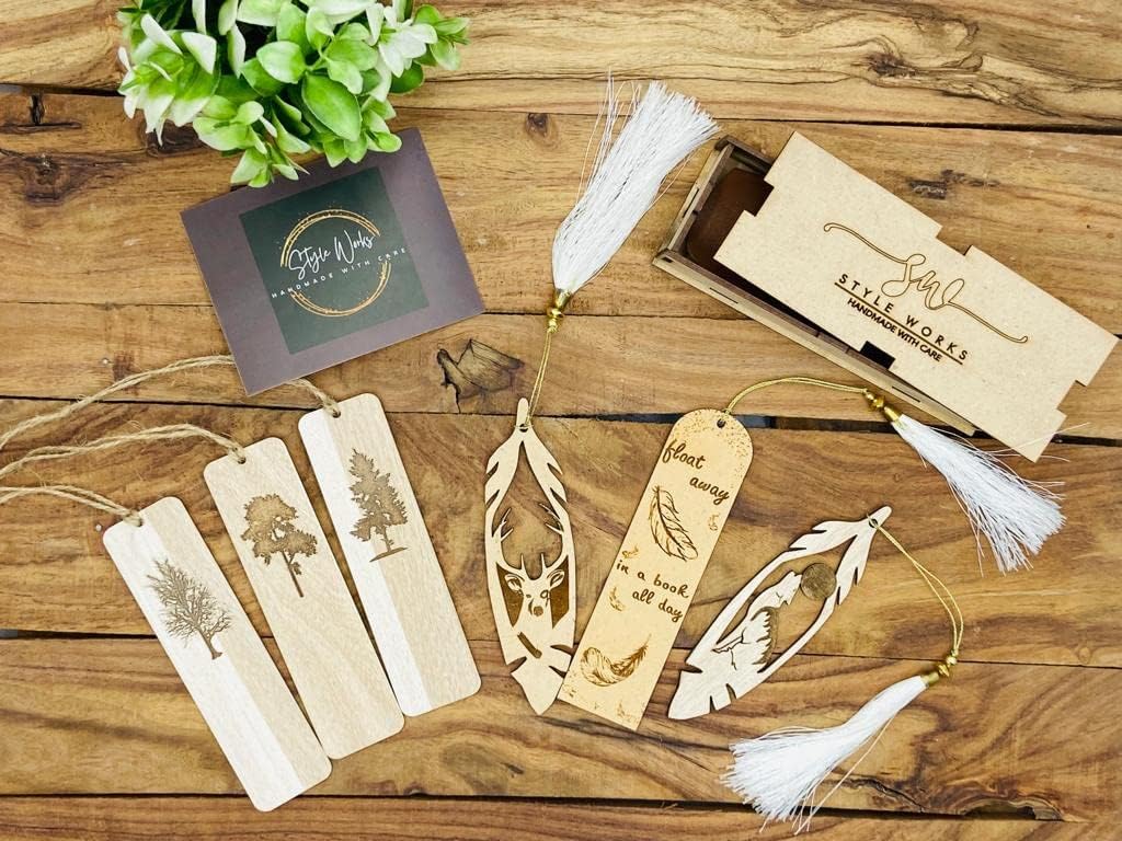 Tree Bookmarks Set of 6 with Beautiful Leaf and Feather Designs Bookmarks Perfect Gift for Book Readers Handmade Eco Friendly Bookmarks Combo Pack
