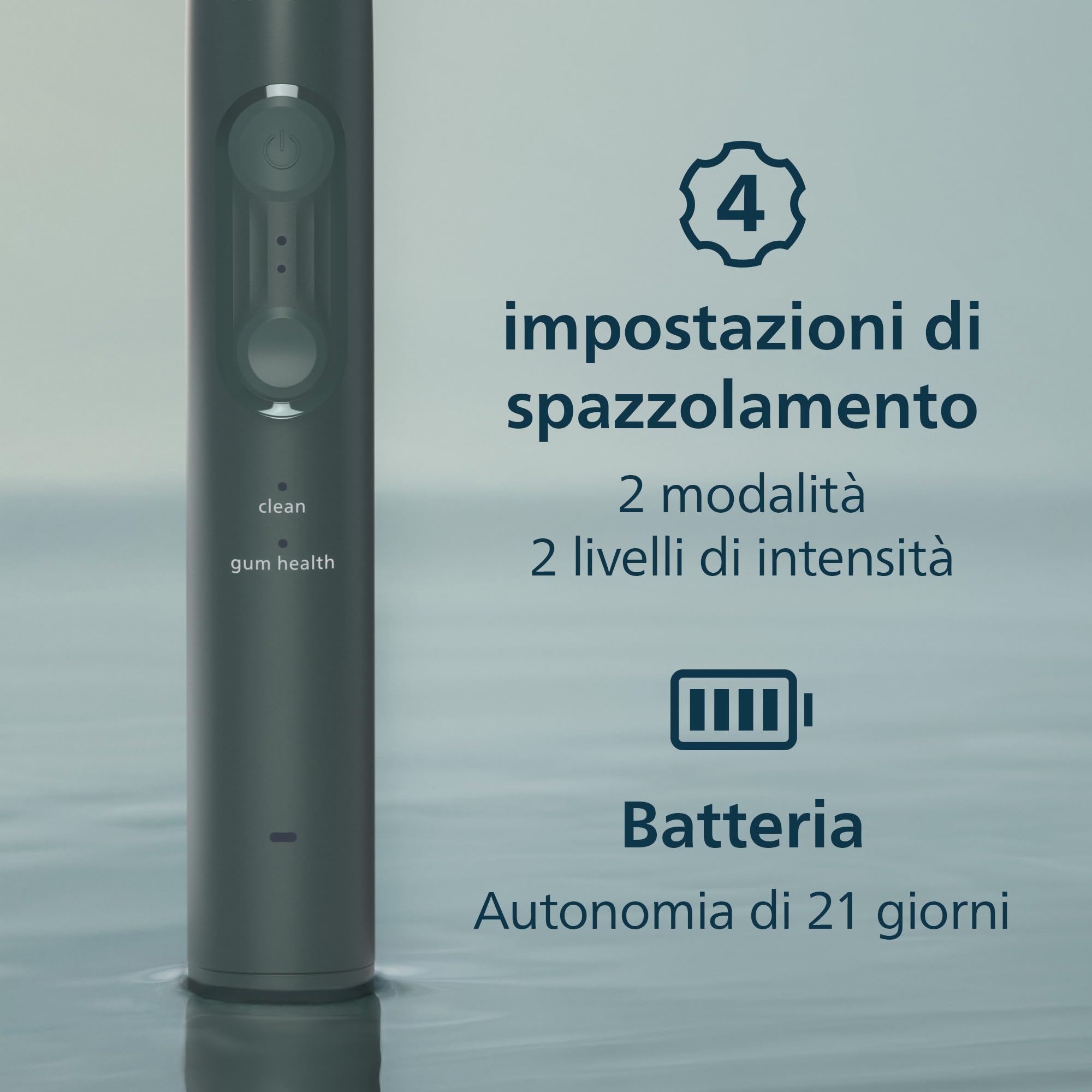 Philips Sonicare Serie 4100 - Spazzolino elettrico sonico, Sensore di pressione, 4 impostazioni, EasyStart, SmarTimer, autonomia 21 giorni, custodia, verde bosco, HX4042/46, [Nuovo]